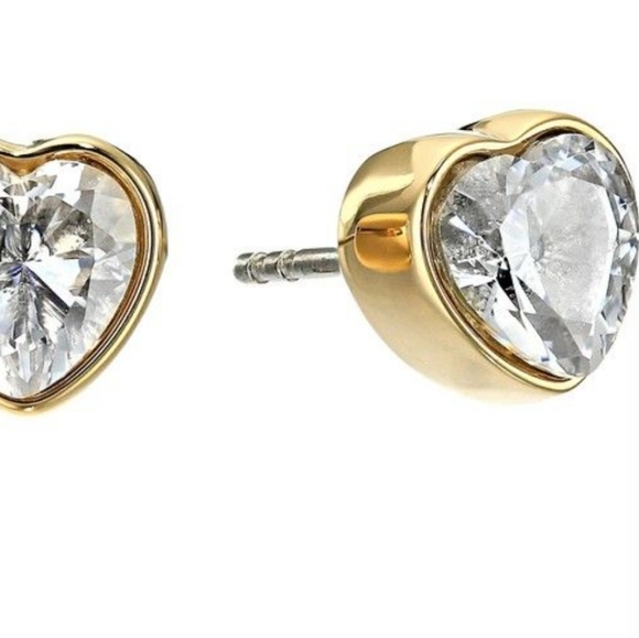 MK Signature Logo Engraved Heart Studs Gold-tone NIB Style# MKJX7792 - Picture 9 of 16